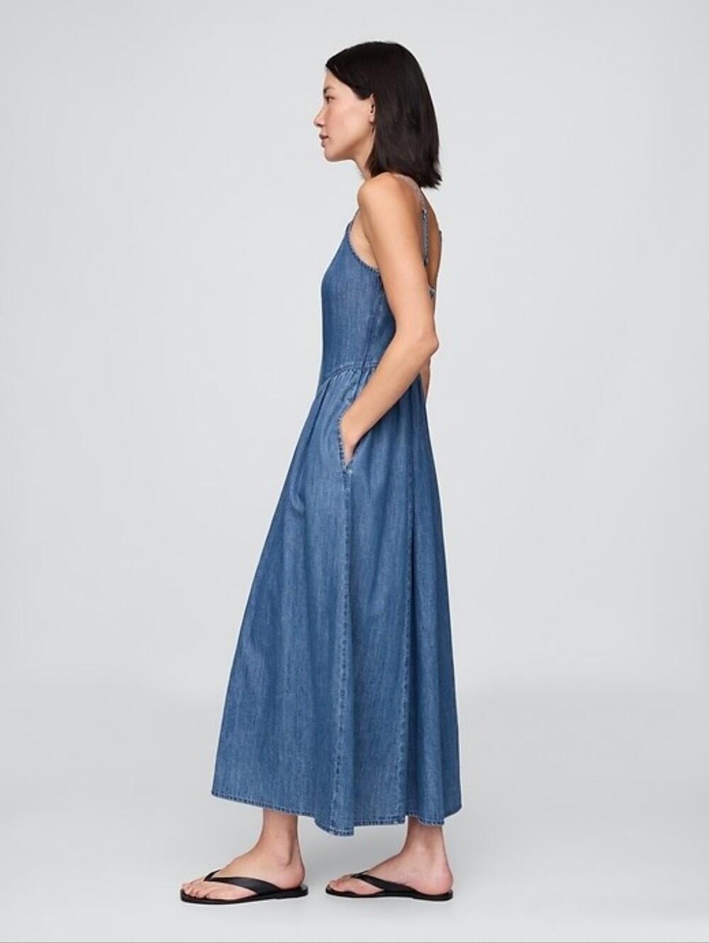 GAP Denim Seamed Maxi Dress Medium Wash NWT - Picture 2 of 5